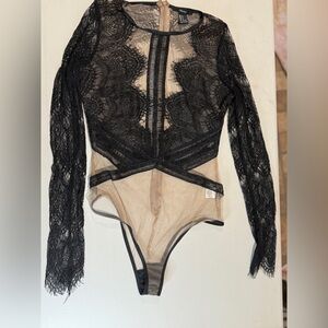 Forever 21 Black Embellished Long Sleeve Bodysuit